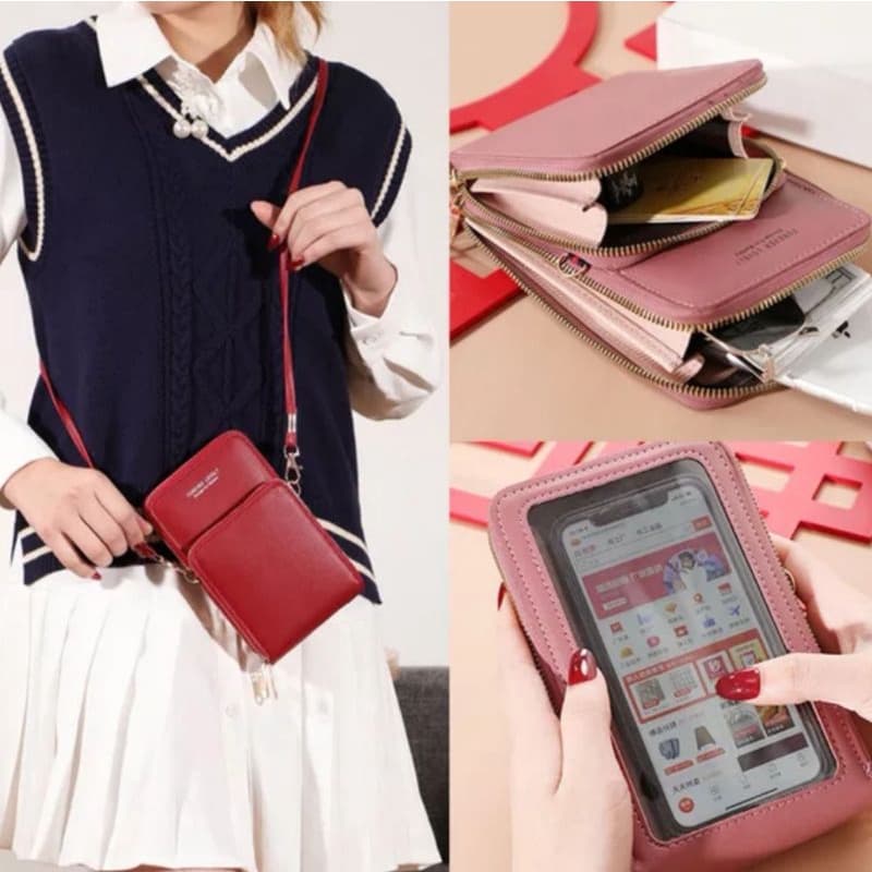 bolsa feminina Carteira de telefone com tela sensível ao toque porta-cartão 2 zíper (qc-09)