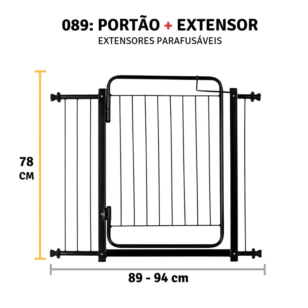 Portão Grade para Pet Bebes Proteção Criança Cão 89 á 94 cm Regulável Resistente
