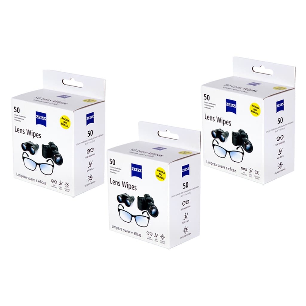 KIT 3 CAIXAS DE 50(unidades) LENS WIPES ou KIT DE 5 CAIXAS DE 30(unidades) LENS WIPES ZEISS PROMO