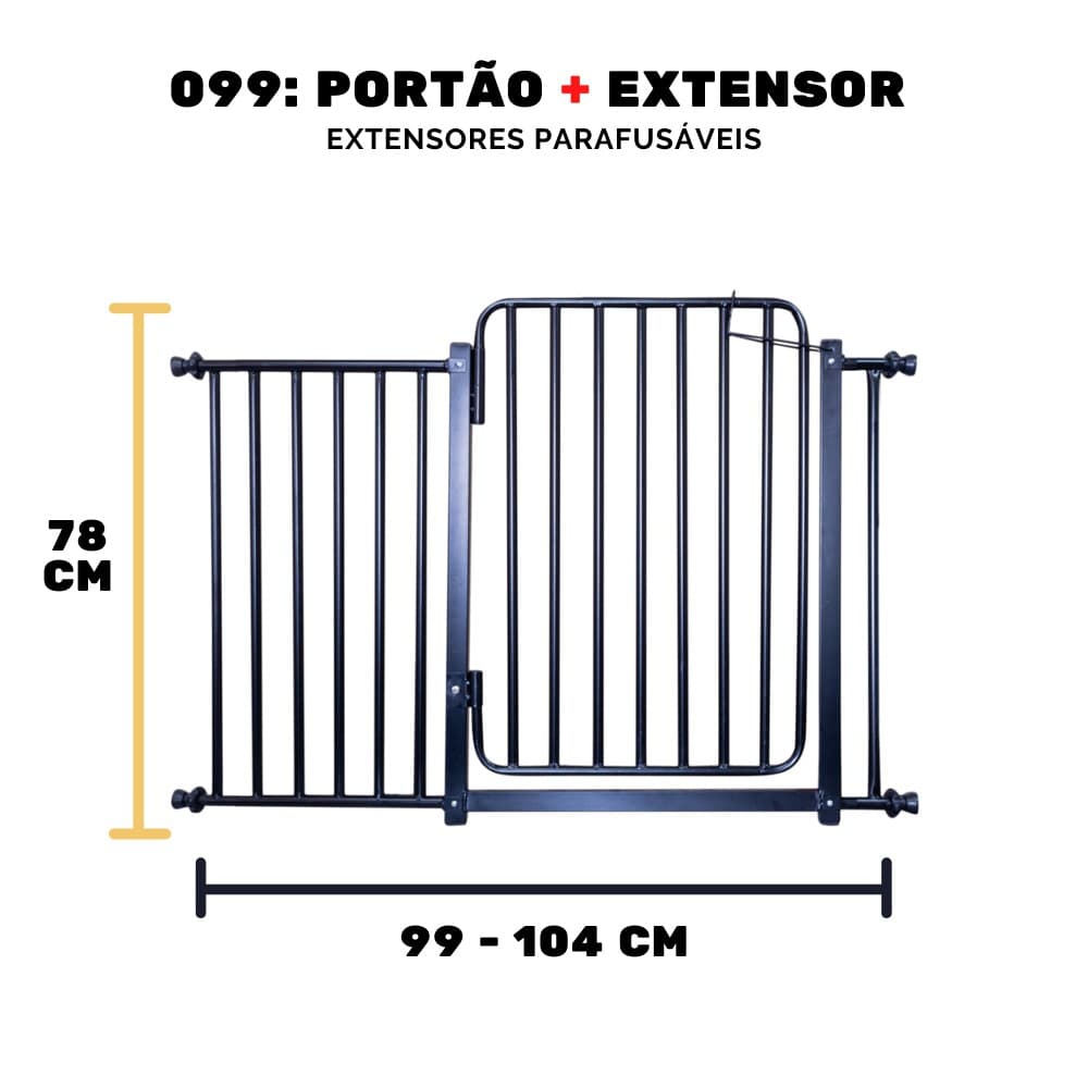 Portão Reforçado Porta Grade Segurança Bebê Pet 99/104 Cm Portãozinho Cachorro Expansivo