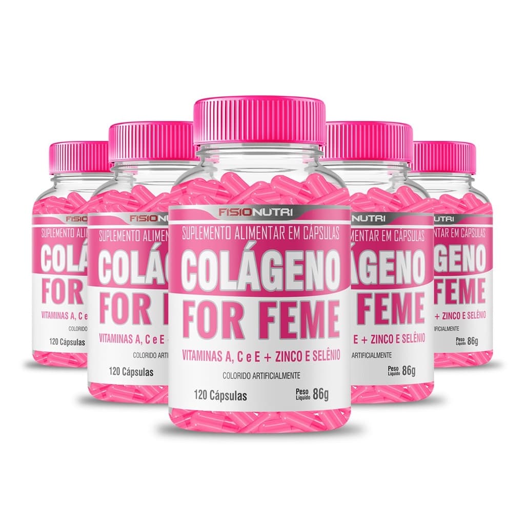 Kit 5X Colágeno hidrolisado + Vitaminas Para Skincare Cabelo Unha e Pele FisioNutri