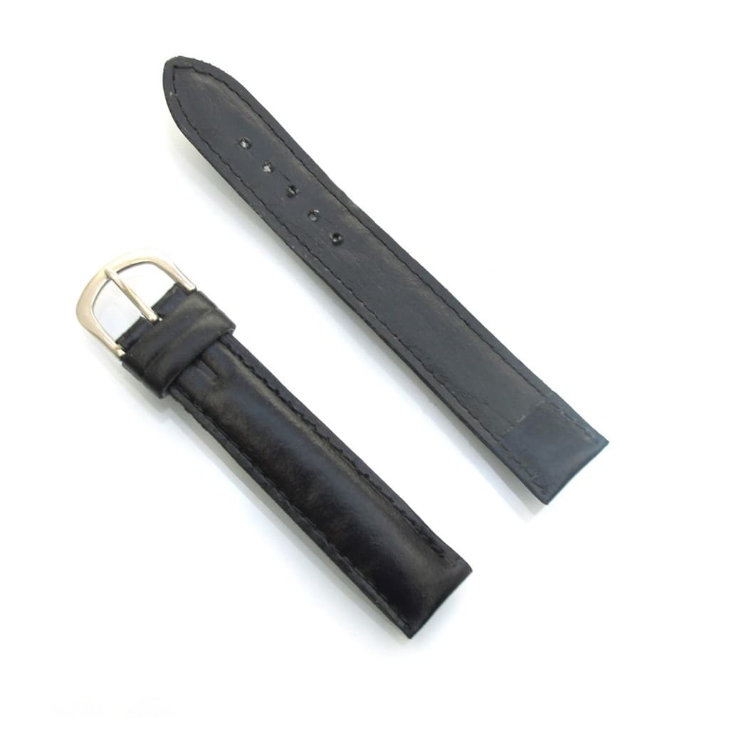 Pulseira Relogio De Couro Preto Fivela De Aço Prateada Encaixe 18mm