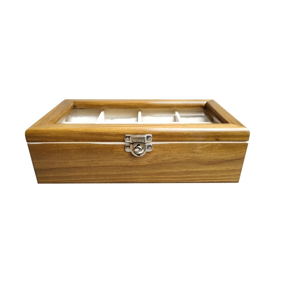 Caixa para 08 Relógios - Cerejeira flocado de Bege