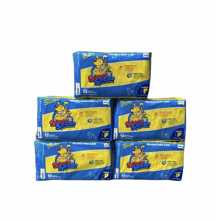 5 Pacotes Fralda Super Secão Pet Descartável para Macho P 60 Un