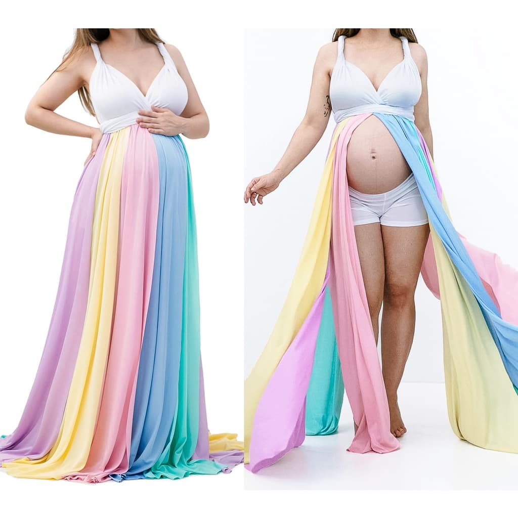 Vestido Gestante 7 Em 1 Para Fotos, Com Fendas + Shorts G35