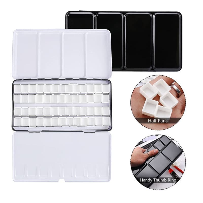 Paleta De Pintura De Aquarela Tintas Latas Bandeja Com Panelas Completas Ou Meia Para Artes