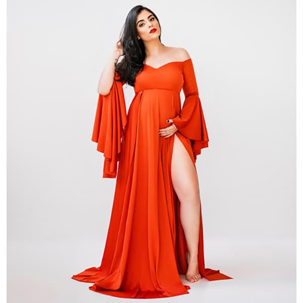 Vestido Gestante Com Fendas Laterais Para Ensaios G23