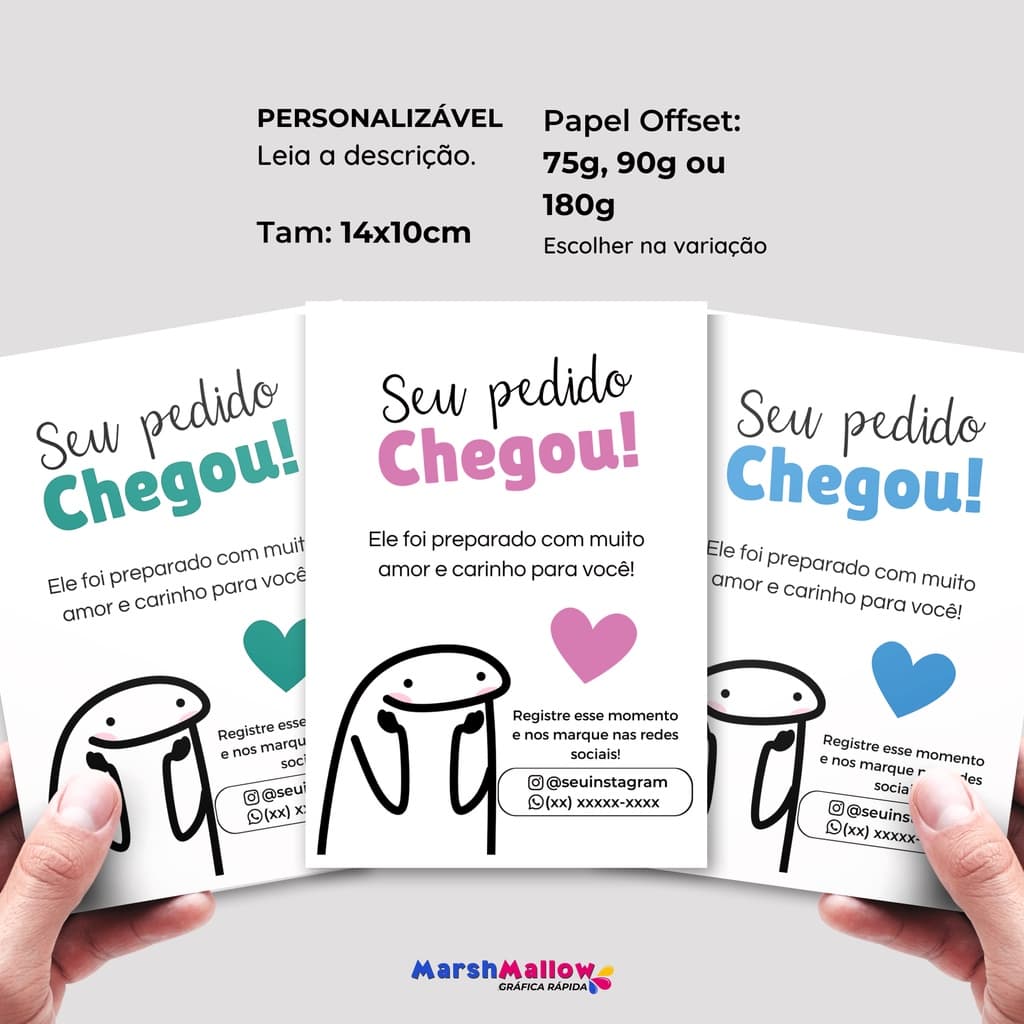 50 ou 100 Carta de Agradecimento ao Cliente Personalizada Cartão para Unbox 14x10 para loja. Flork Seu Pedido Chegou