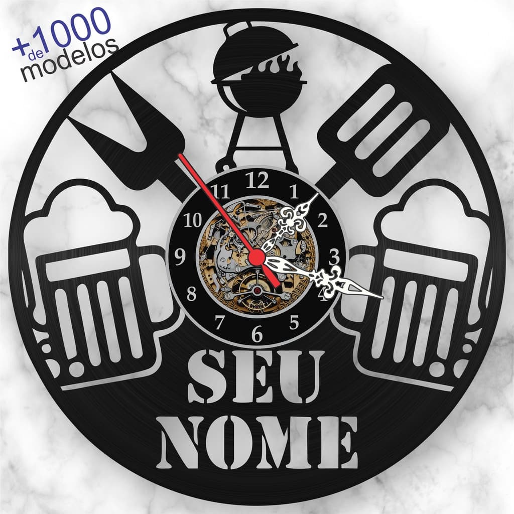 Relógio Cantinho do Churrasco Disco Vinil Personalizado Chopp Cerveja Vinil Area Lazer LP iLustrado
