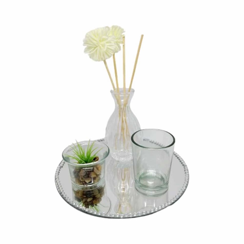 KIT BANDEJA ESPELHADA PLANTA COPO VELA, VASO