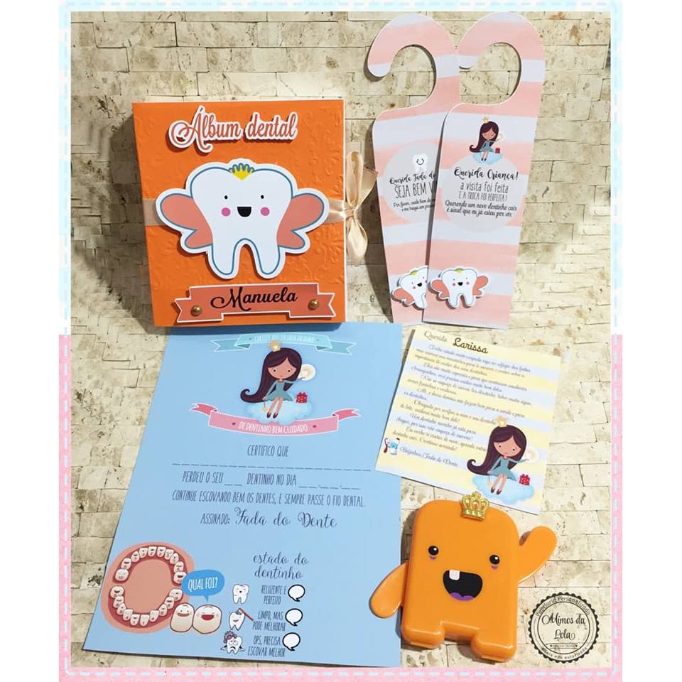 01 Album Dental Completo + Porta Dentinho de leite  Azul ou rosa