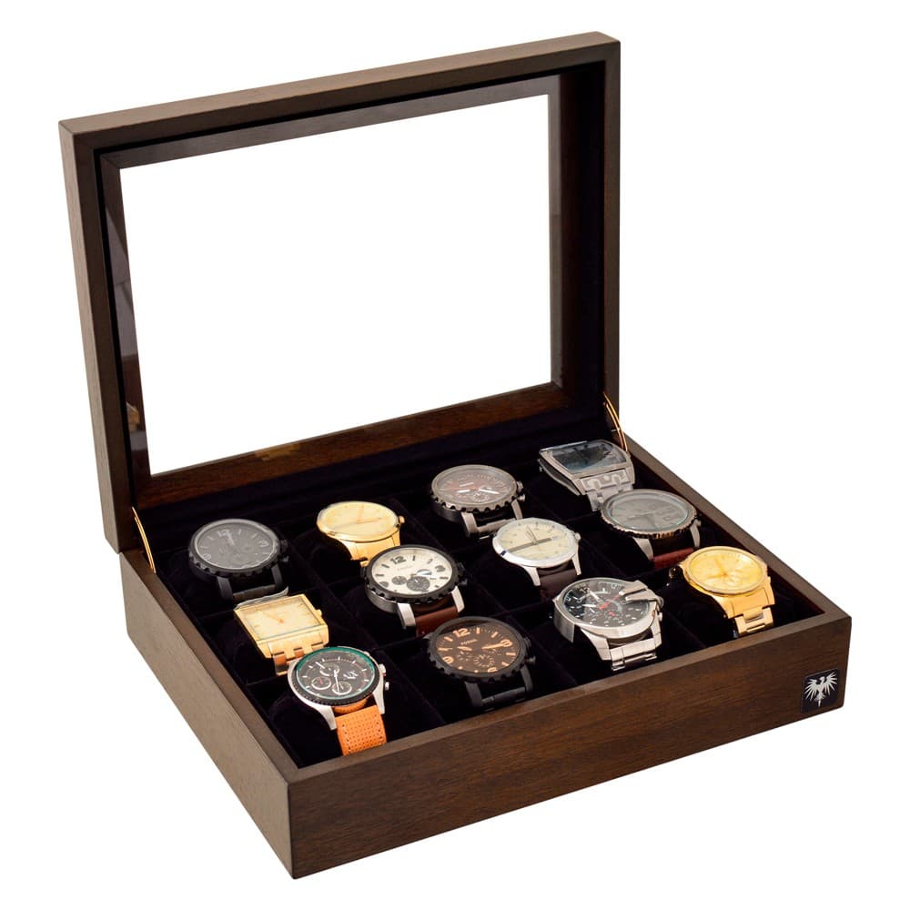 Porta Relógio Total Luxo Estojo Nobre Madeira 12 Nichos
