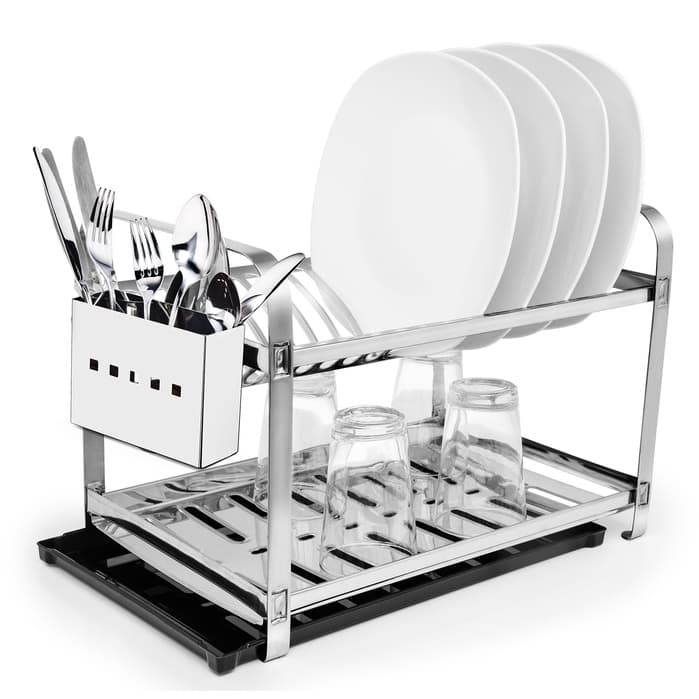 Escorredor de Louca 16 pratos com bandeja e porta talheres em aço inox