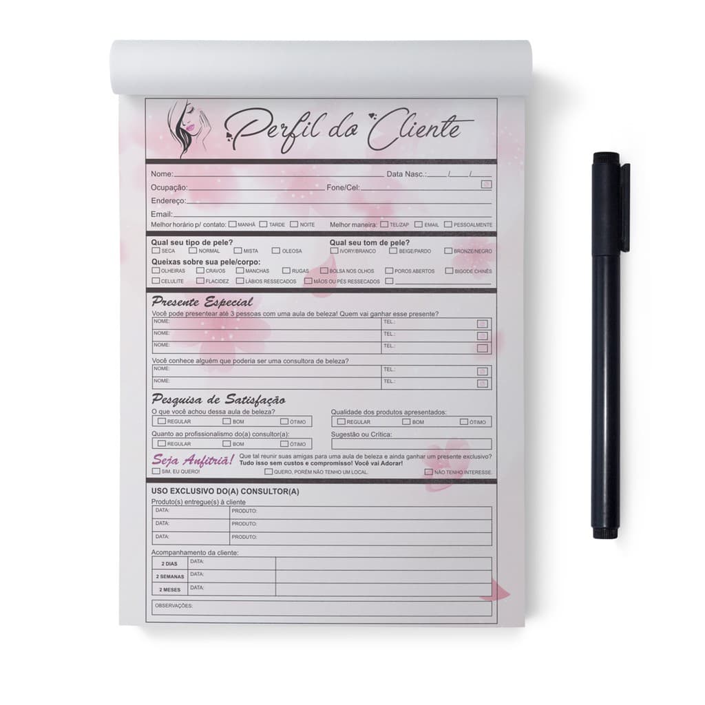 Bloco Perfil do Cliente para Consultoras de Beleza