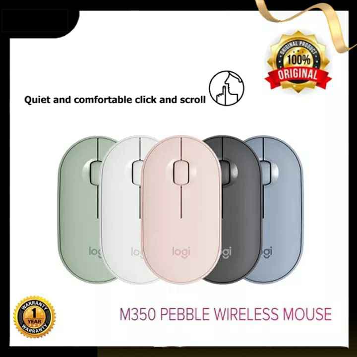 Mouse Bluetooth Sem Fio Logitech M330 M350 Pebble Sem Fio Bluetooth Fino Pequeno Silencioso Eucalipto Cinza Azul1000Dpi