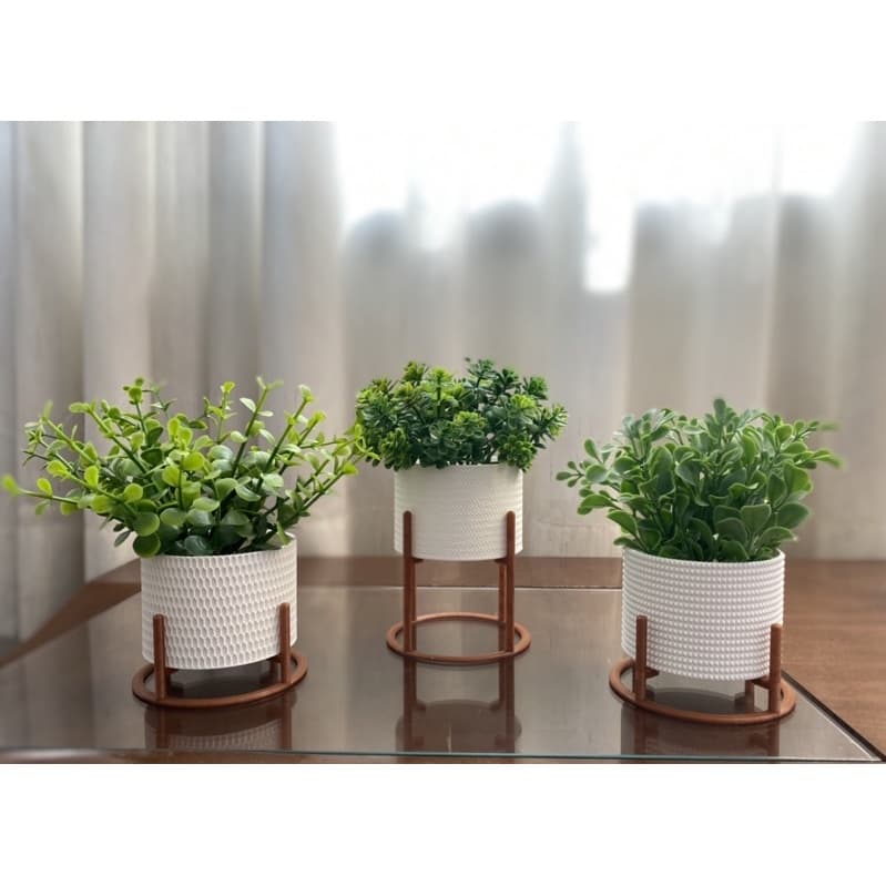 Kit 3 Vasos Cachepot Mini Decorativo Mini Cactos Suculentas Plantas Artificiais Naturais Decoração Sala Escritório