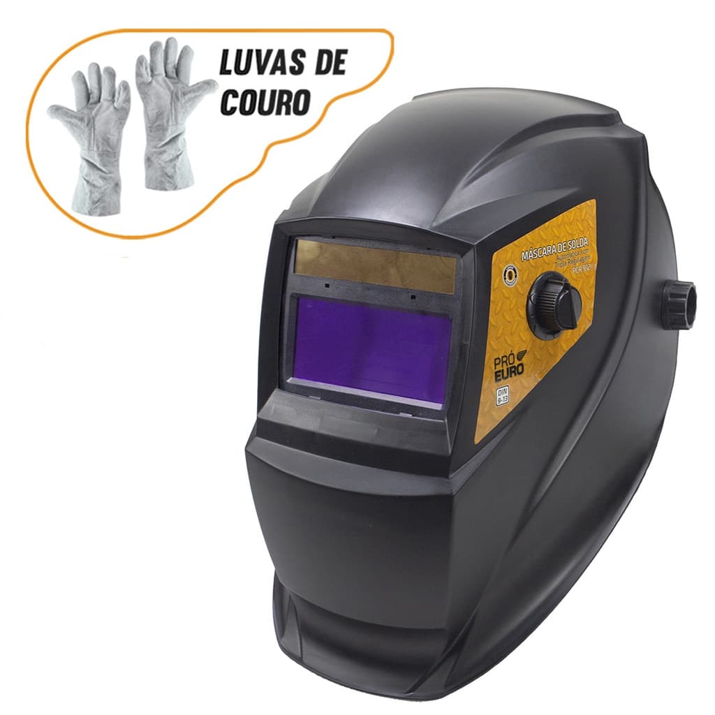 Máscara Solda Escurecimento Automático Com Reg + Luvas Couro