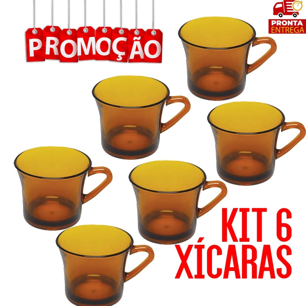 Jogo Com 6 Xícaras Café Chá Cor Âmbar 200 Ml Sem Pires Promoção