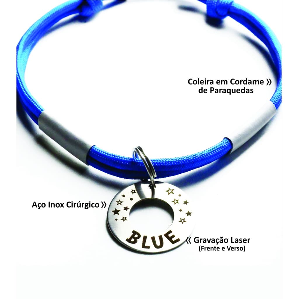 Placa de Identificação Pet Inox com Coleira Plaquinha Pingente personalizada Cachorro Cão Gato