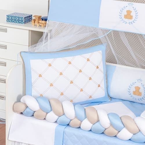 Kit Berço Trança Urso 11 Peças Menino Menina Com Mosquiteiro