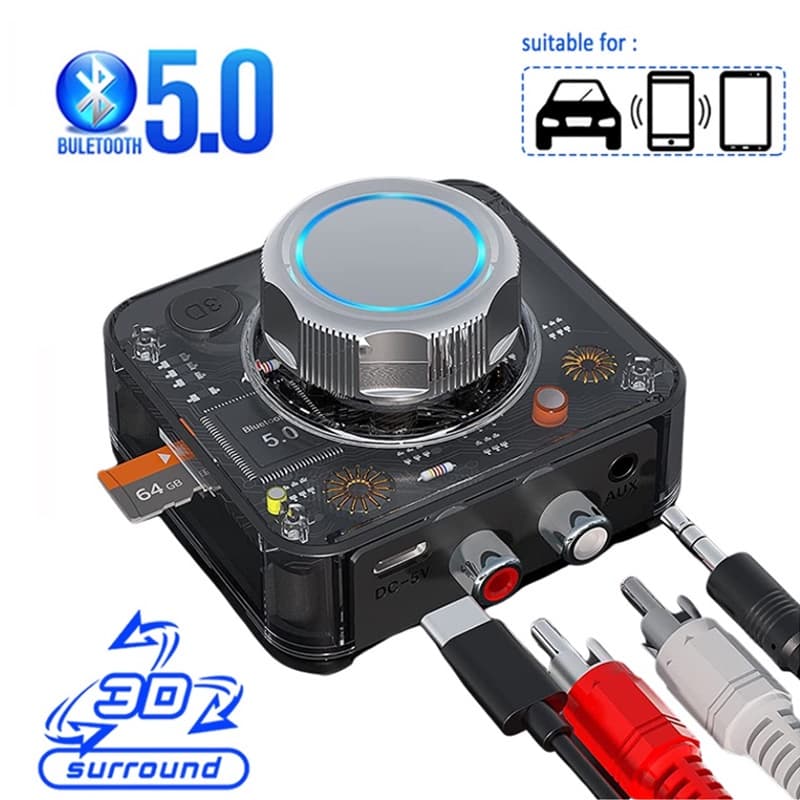 Receptor De Áudio Bluetooth 5.0 3D Estéreo Adaptador De Música Sem Fio Cartão TF RCA 3.5mm 3.5 AUX Jack Para kit De Carro Fone De Ouvido Com