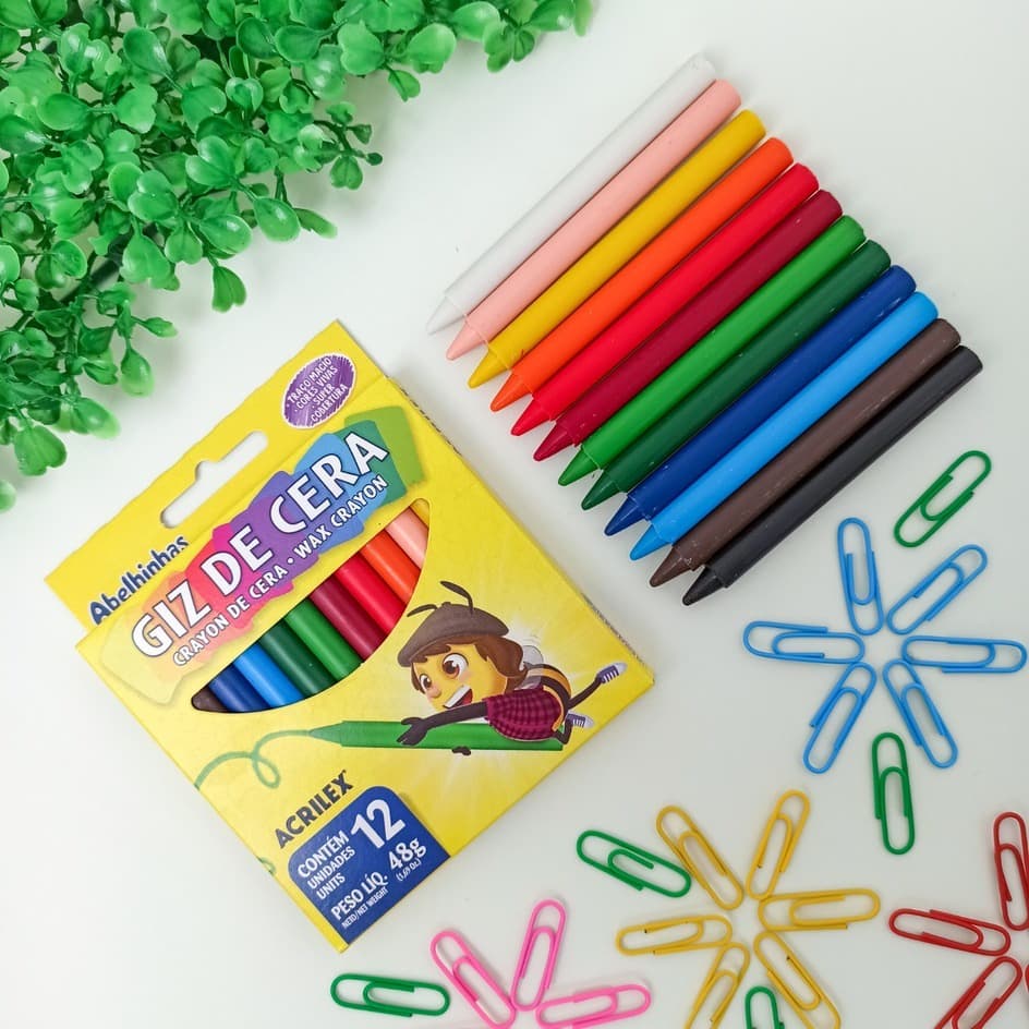 Giz de Cera  Embalagem (6, 12 e 15 cores) - Acrilex | Material Escolar