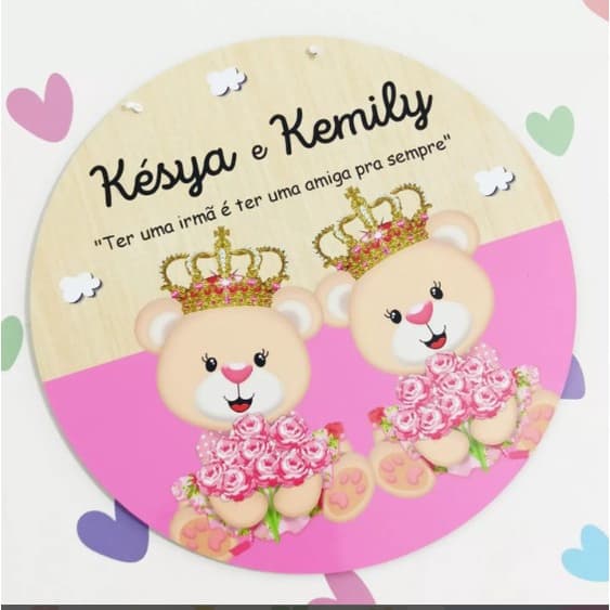 Placa porta maternidade - URSINHAS - Quadro Redondo 25cm ou 29cm - PERSONALIZADO COM NOME