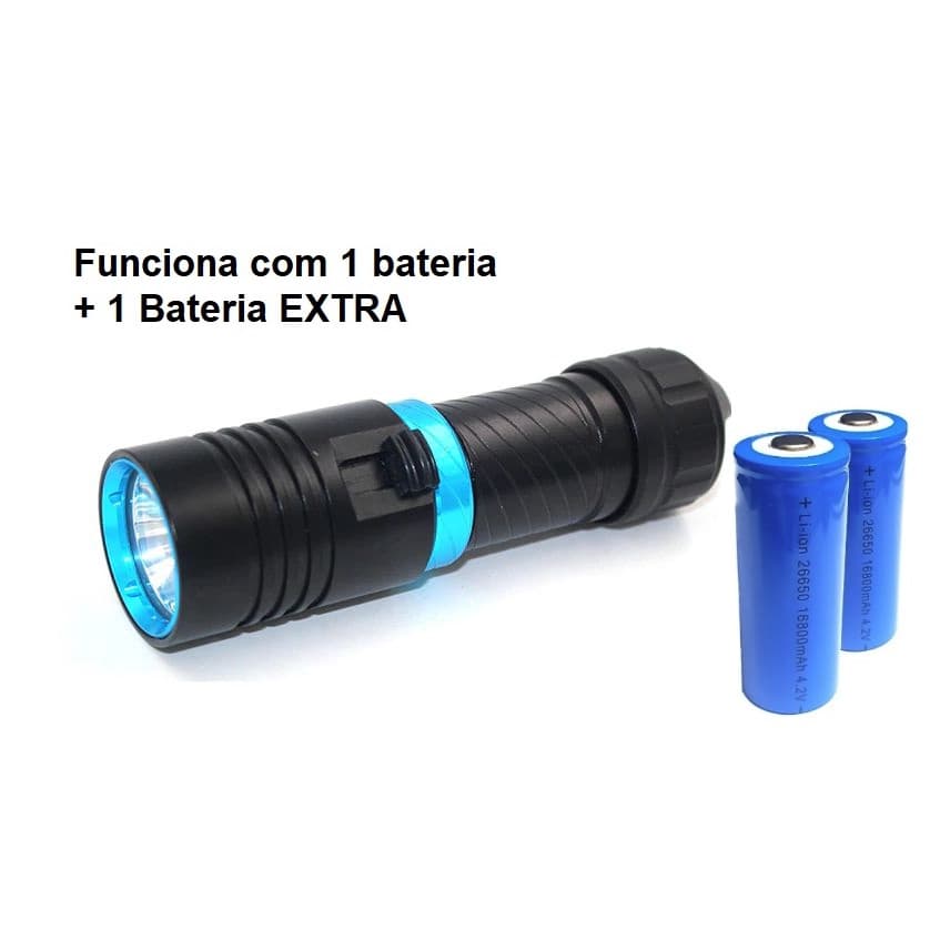 Lanterna De Mergulho Led Cree T6 Profissional Super Forte + 1 Bateria Extra