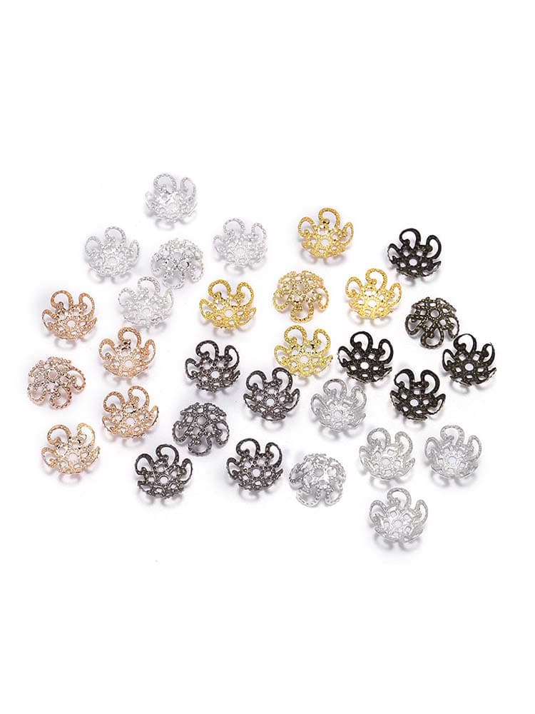 St.kunkka 100 peças 8-10mm tampa de metal Tulipa Flor oco com contas acessórios de joias faça você mesmo