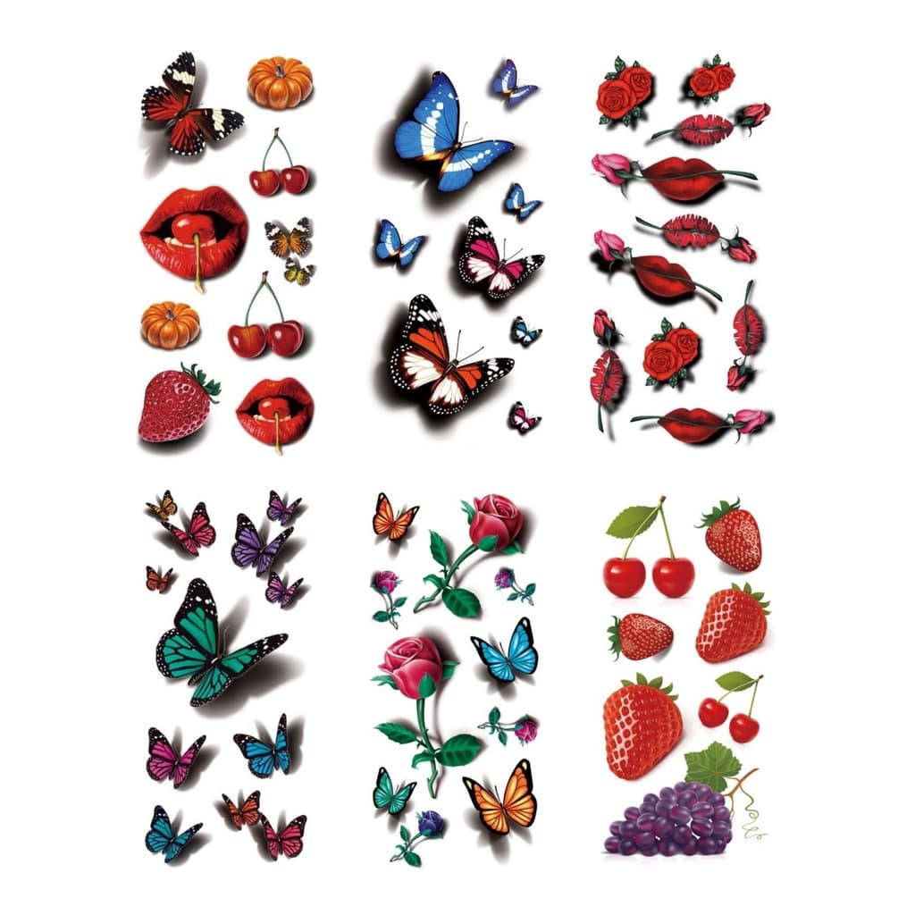 52 Tatuagens Temporárias Adesivos 3D Prova D'água Depilação 6 x 10 G ADESIVOS