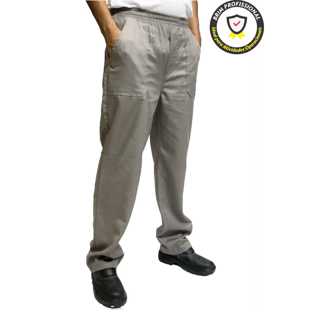 Calça Masculina Operacional Elástico Total Brim Pesado - Cinza - 4 Bolsos Uniforme Trabalho Empresa
