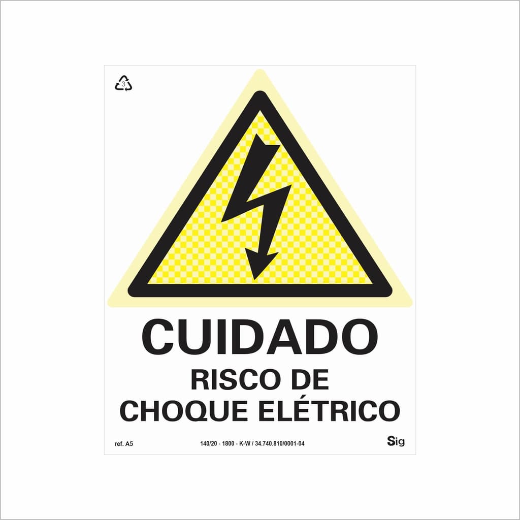 Placa de Sinalização Cuidado Risco de Choque Elétrico