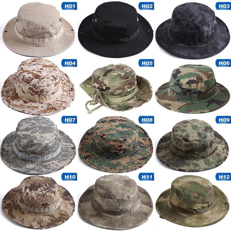 BN Combate Camo Exército Militar Boonie Bush Jungle Sun Hat Chapéu De Pesca Ao Ar Livre GTKI