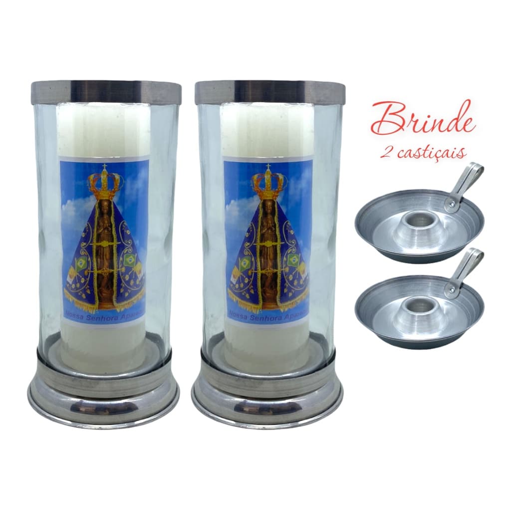 Kit C/ 2 Porta Velas 7 Dias Suporte Castiçal De Vidro E Alumíno Anti Chamas