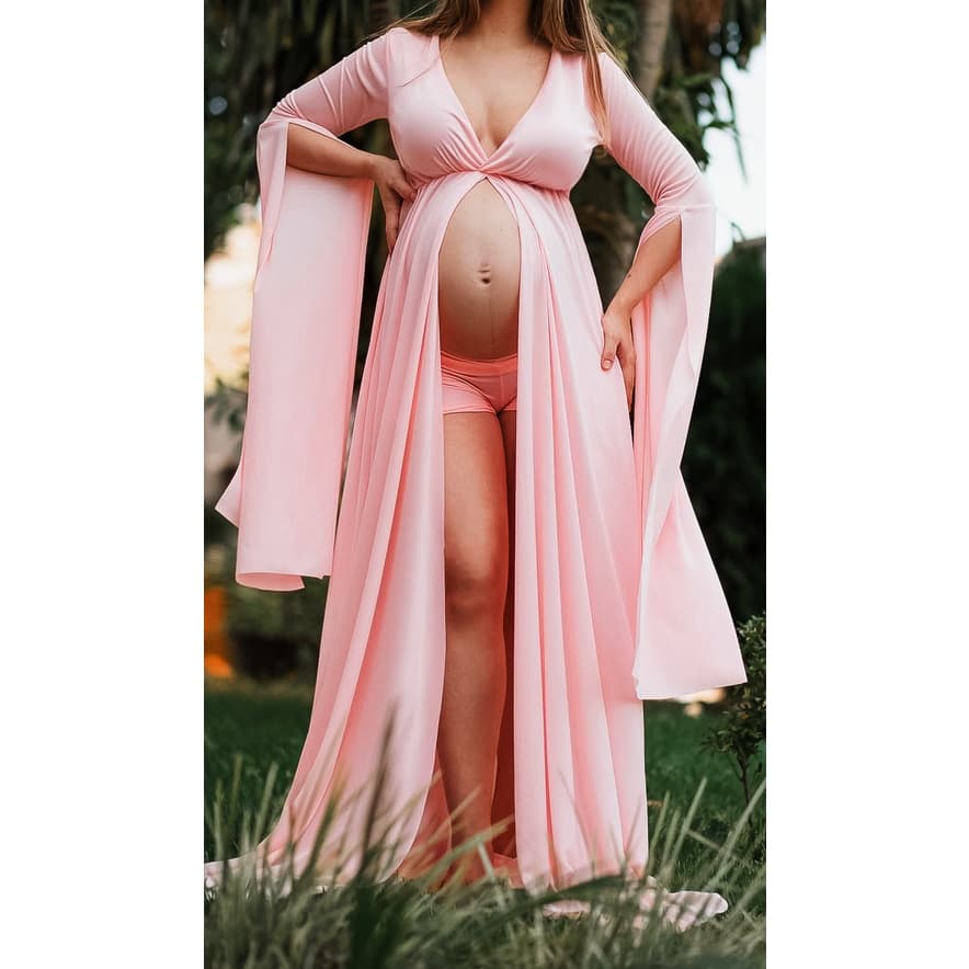 Vestido De Gestante Para Fotos, Com Shorts E Manga Longa G31
