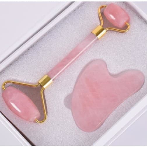 Rolo Massageador Pedra De Jade + Placa Gua Sha