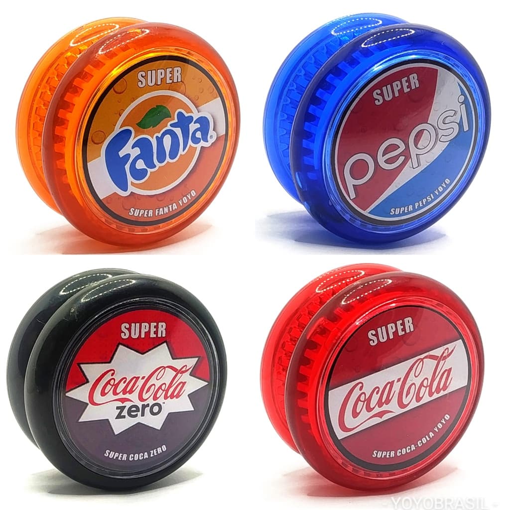 Kit com 4 yoyos Clássicos de Rolamento Coca Cola Pepsi Fanta + 6 cordas Grátis com tecnologia atual