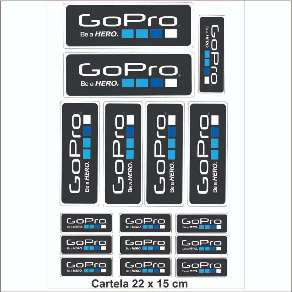 Adesivo Gopro  Cartela Com 16 Adesivos Fundo Preto