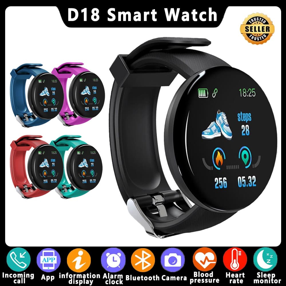 D18 Smartwatch Relógio Inteligente Monitor De Freqüência Cardíaca Das Mulheres Dos Homens Rodada De Fitness Digital Relógios Para Pulseira Banda PK D20 Y68