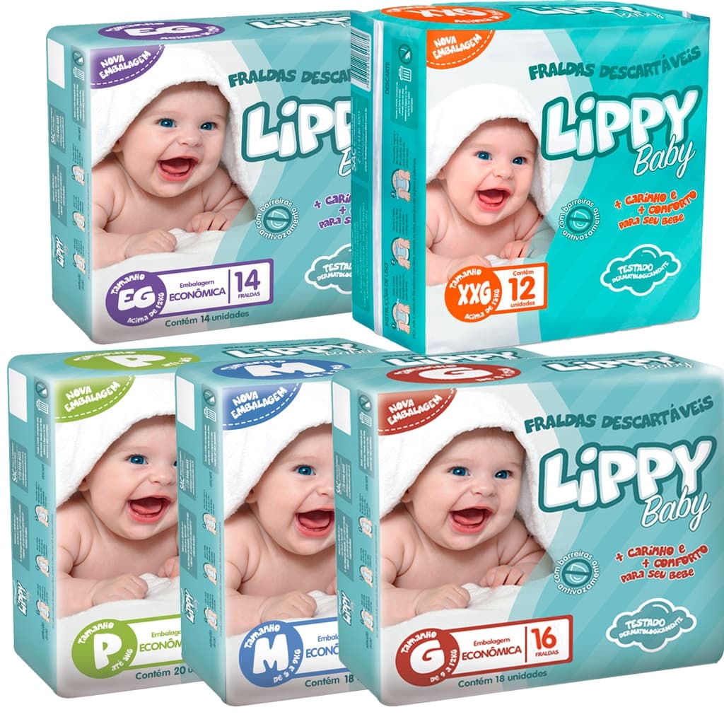 Kit 5 Pct Fralda Infantil Lippy Baby UN P/M/G/EG/XXG Direto Da Fábrica