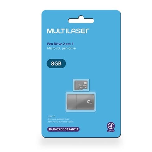 CARTÃO DE MEMORIA 2X1 8GB MULTILASER