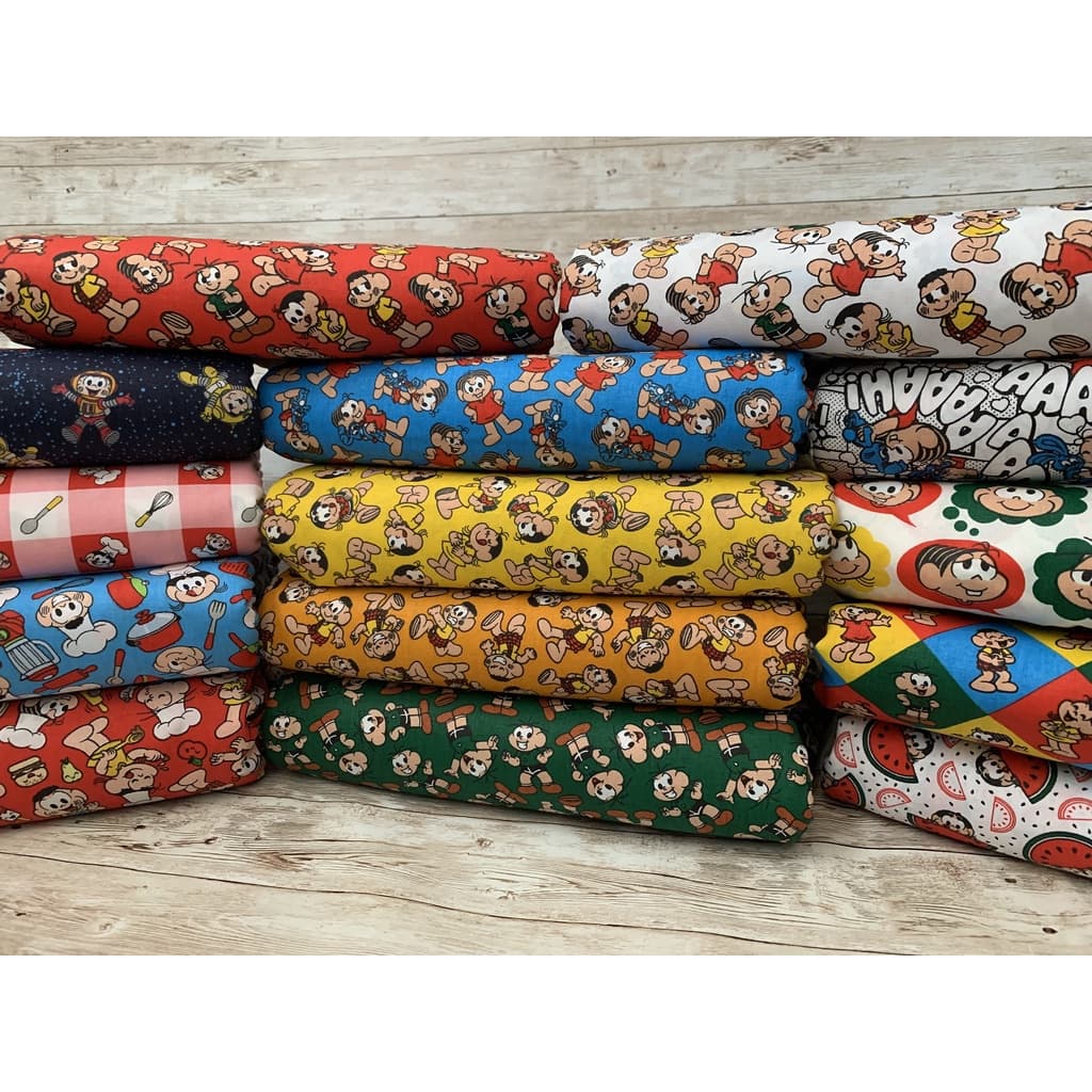 Tecido Tricoline 100% algodão - Licenciado Turma da Monica - Cortes 50x75cm ou 50x150cm