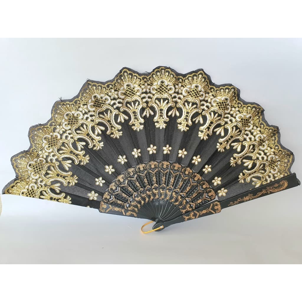 Leque Cigano Preto De Tecido E Glitter Luxo (01 Unidade)