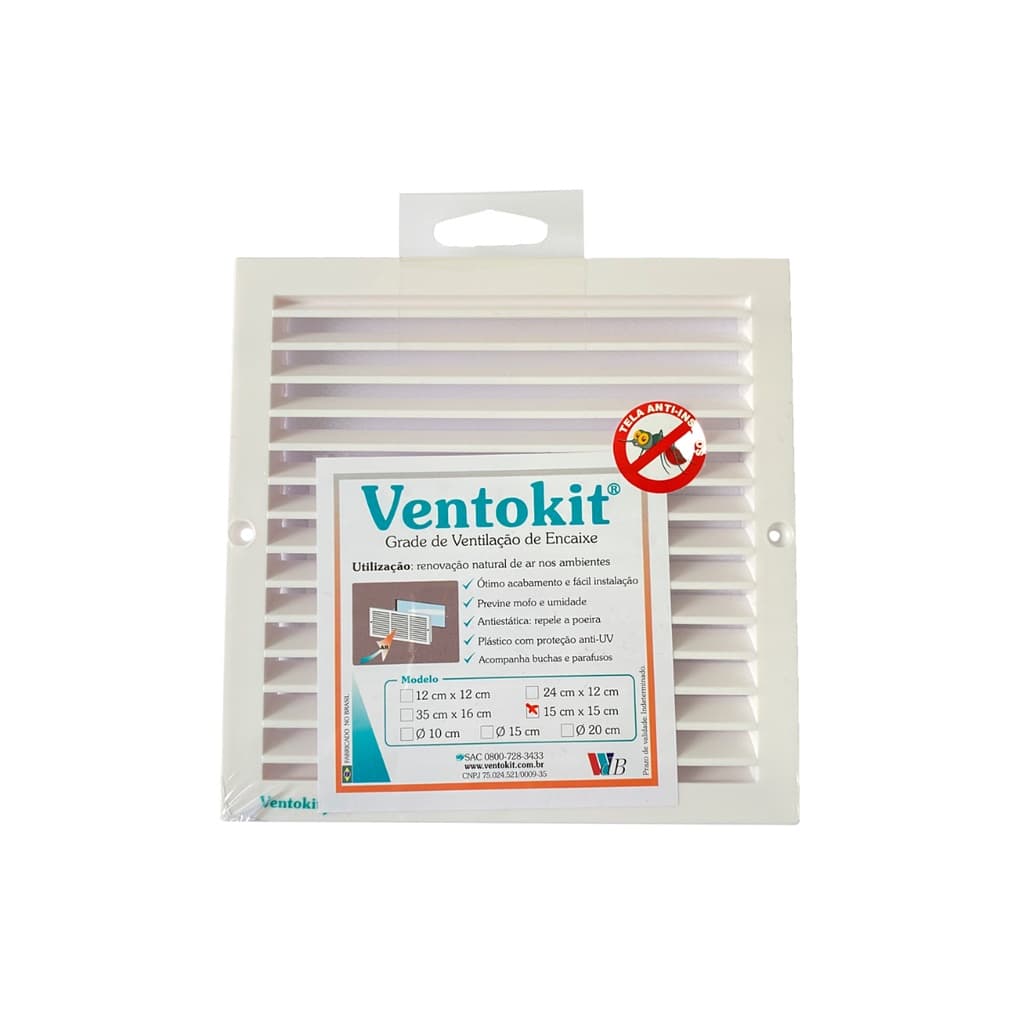 Grade De Encaixe para Ventilação 15x15cm com Tela Anti-inseto Ventokit WdB