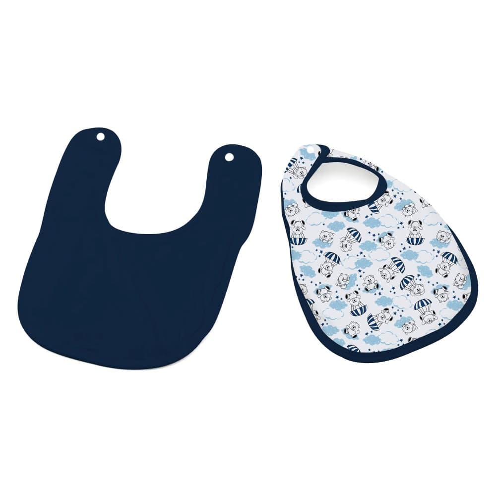 Babador Bebe Impermeável Estampado Ursinho Azul Marinho Conforto de Bebê