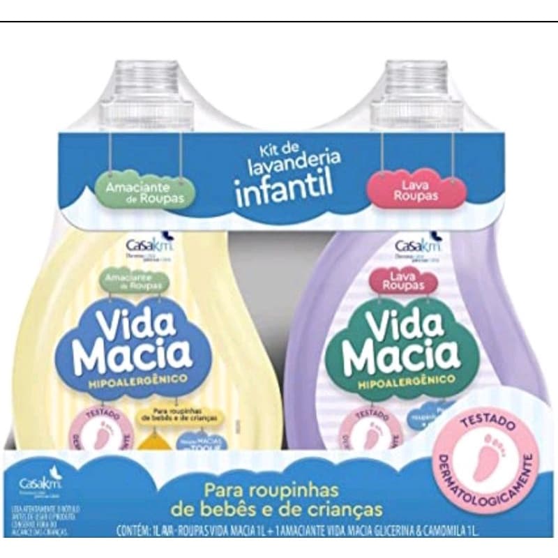 Combo Kit Lava Roupas de Bebe Bebê Vida Macia de 1L com Amaciante de 1L