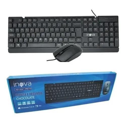 Kit Teclado e Mouse com fio Inova - Preto