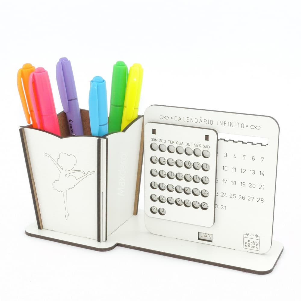5 Calendário Infinito e Porta Lápis Personalizado Mdf - Bailarina Baby