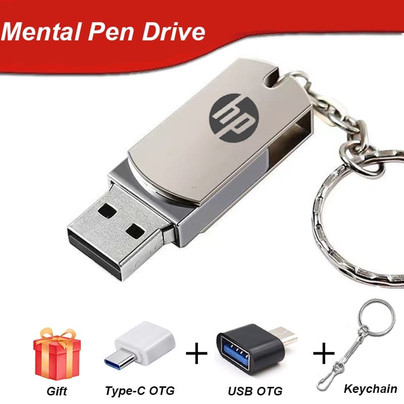 1TB 2TB HP Pen Drive mental USB Flash De Alta Velocidade Disco U Polegar Salto Unidade Portátil De Memória De Armazenamento 128GB 256GB 512GB Minúscula Com Chaveiro