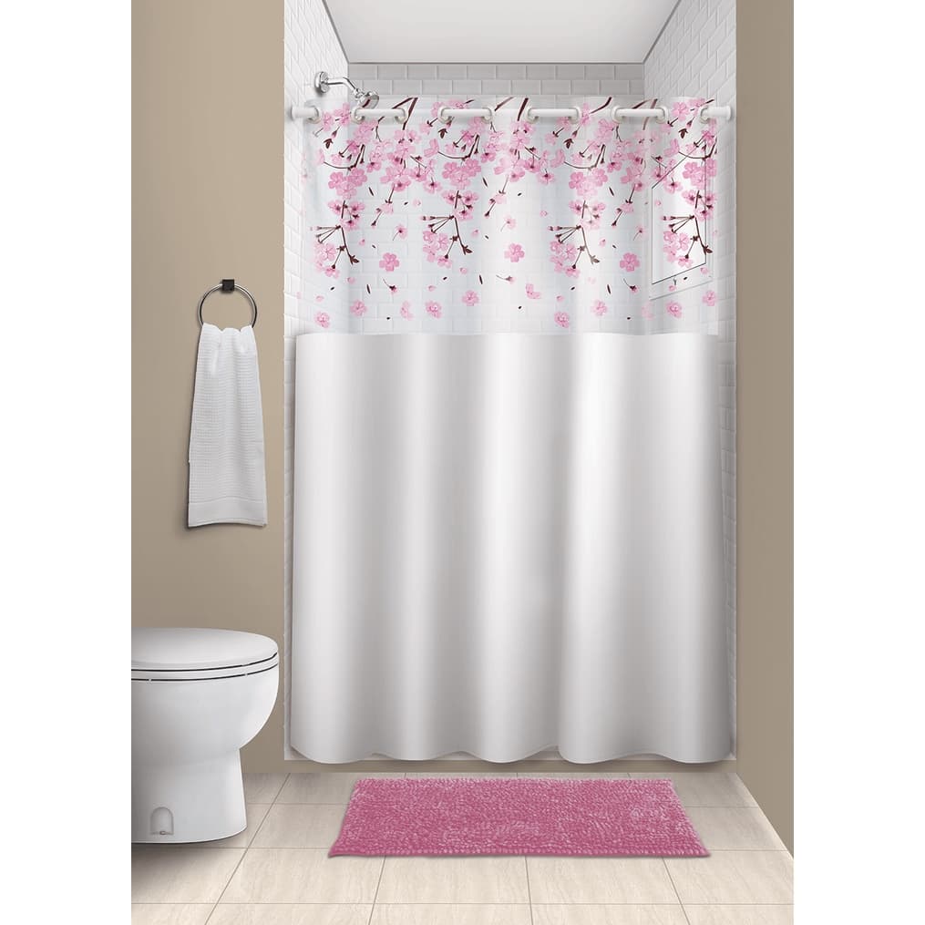 Cortina Box Com Visor Transparente Em PVC Para Banheiro Anti Mofo Gramatura Grossa Cerejeira